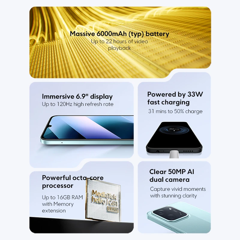 Фото Смартфон POCO C85, глобальная версия, NFC, 128 ГБ, 256 ГБ, MediaTek Helio G81-Ultra, 6,9-дюймовый точечный дисплей, основная камера 50 МП, 6000 мАч №2