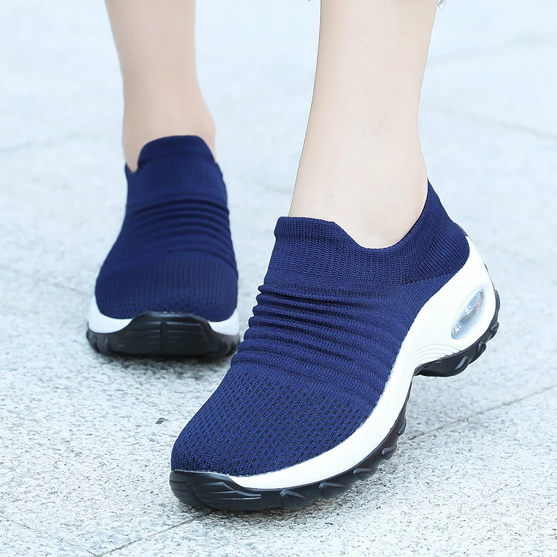 Casual Womens Running Shoes Air Cushion Lightweight Tenis Trainers Breathable Comfortable Increasing Height Slip on Sports