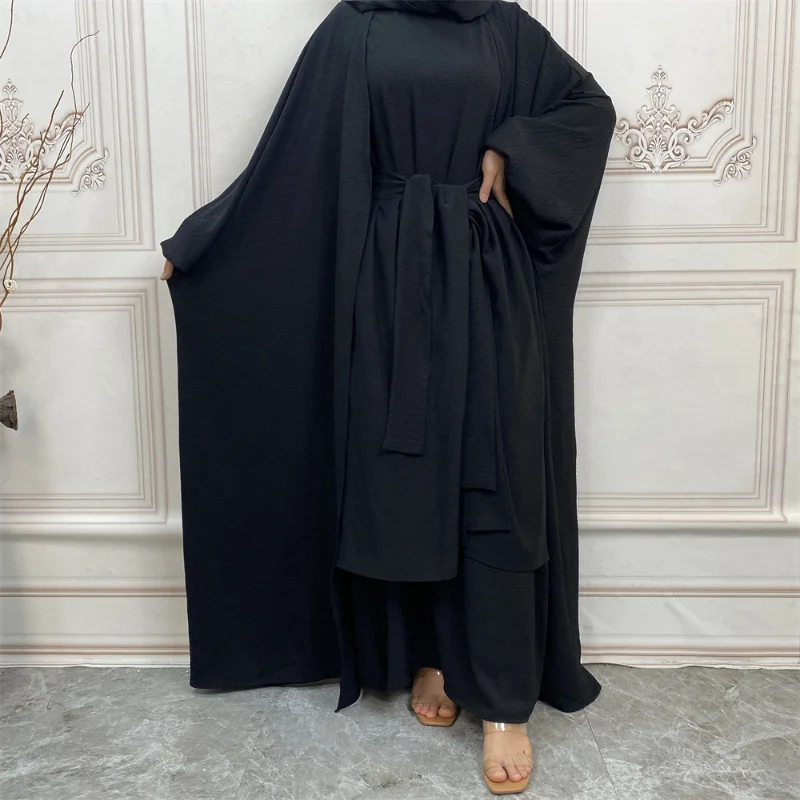 

Мусульманский модный однотонный халат, комплект из 3 предметов, Abayas для женщин, марокканский кафтан, Vestido Long Feminino Jalabiya, турецкая исламская одежда