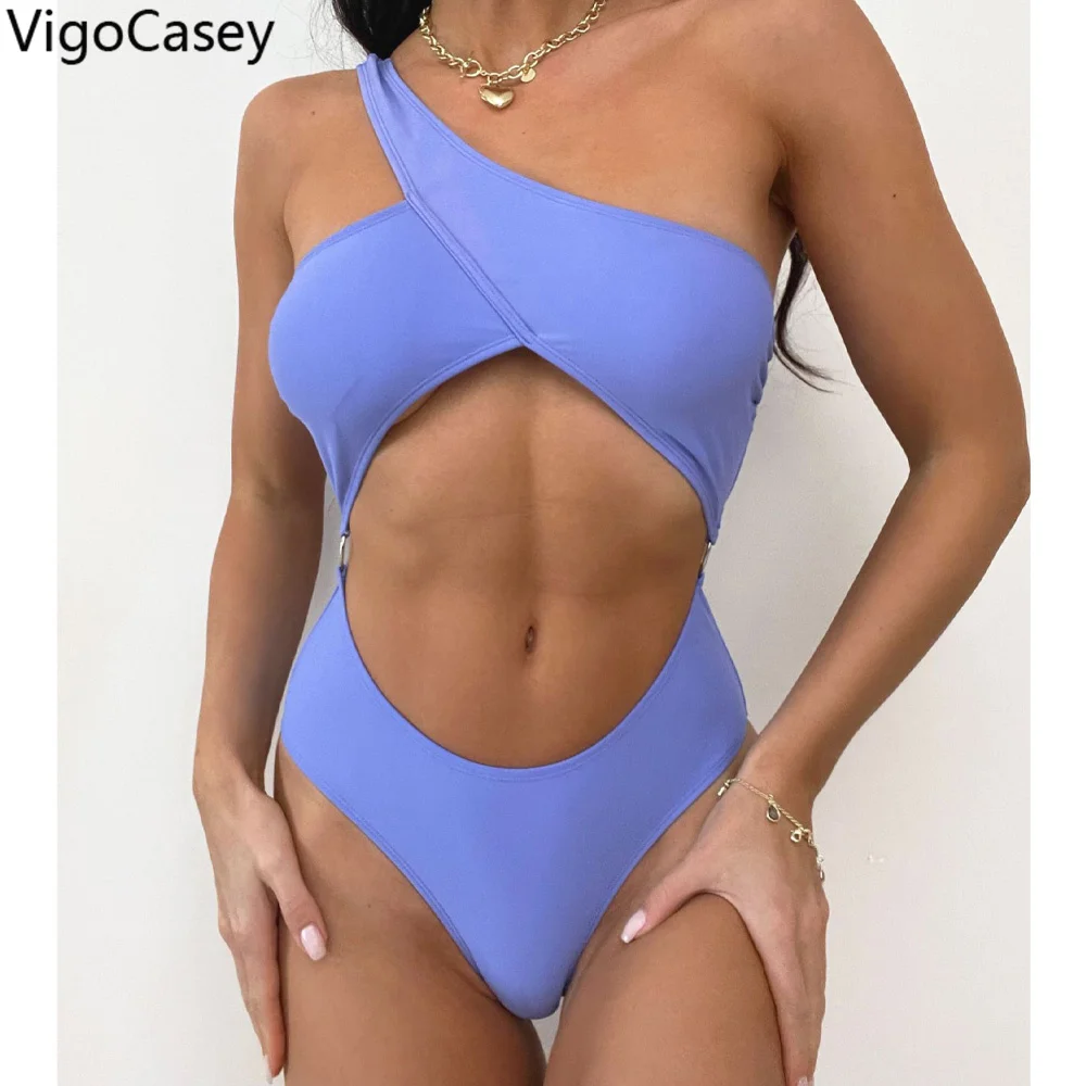 

Vigoкейси 2022 пурпурный женский купальник на одно плечо сексуальный пуш-ап цельный купальник Монокини Купальный костюм с открытой спиной