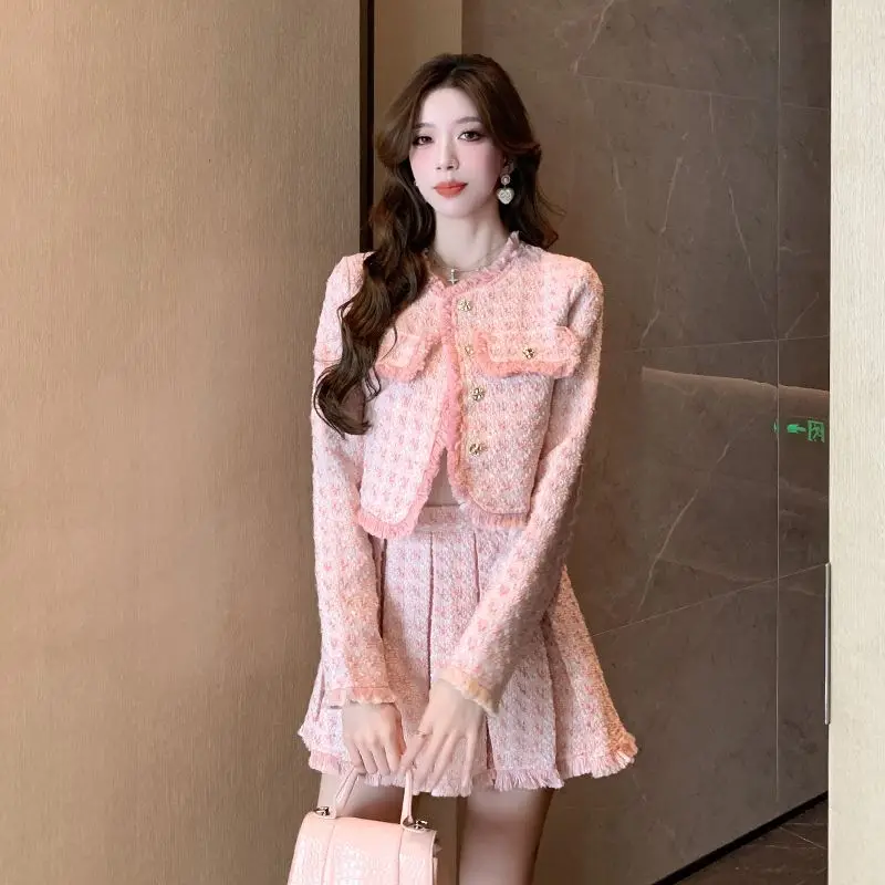 Осень/зима новый шикарный элегантный короткий пиджак и плиссированная юбка с