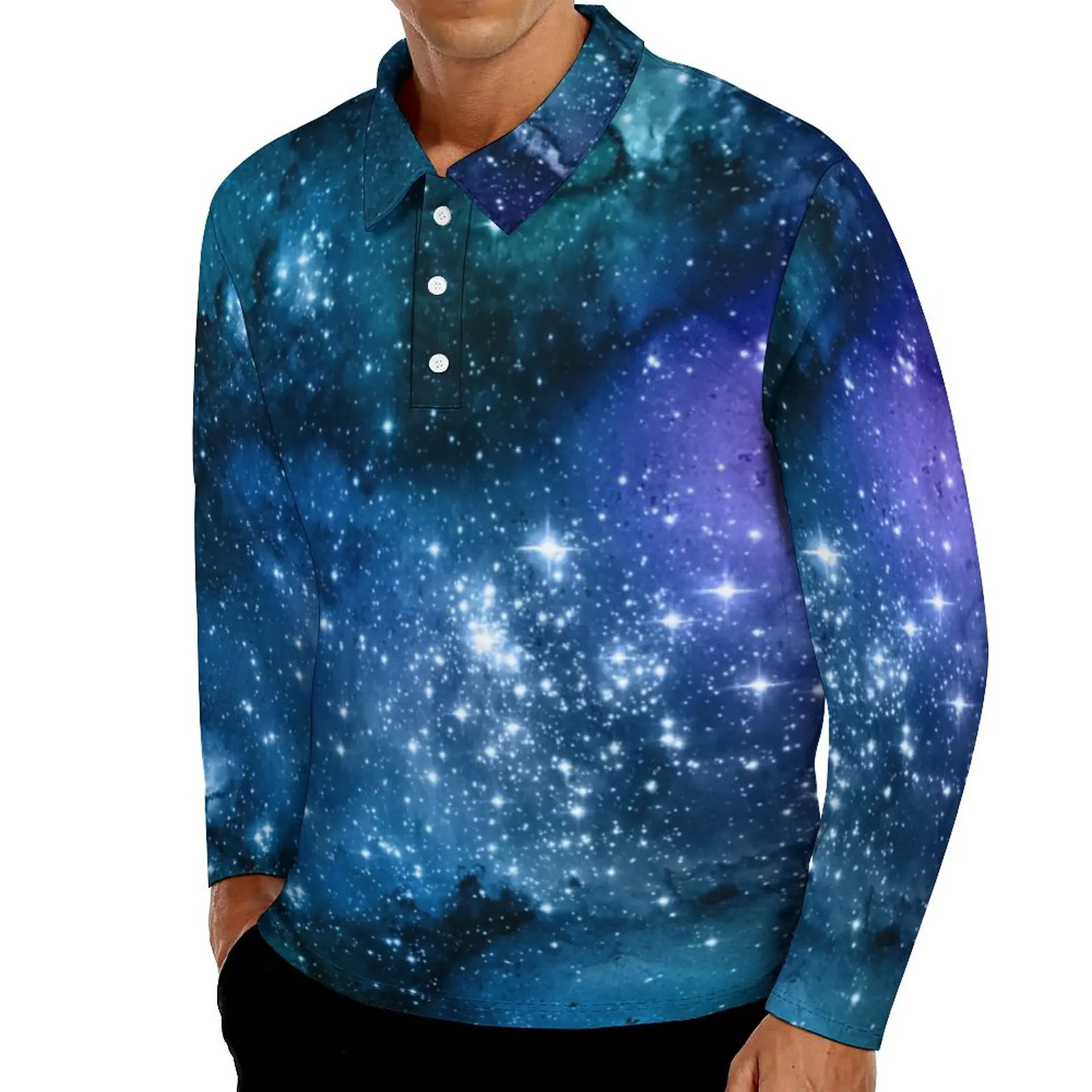 

Рубашка-поло мужская оверсайз с длинным рукавом и графическим принтом