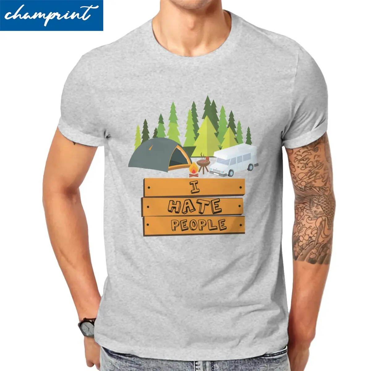 

Футболка мужская с надписью «I Hate People», смешная хлопковая рубашка для любителей кемпинга, топ с коротким рукавом и круглым вырезом, уникальн...