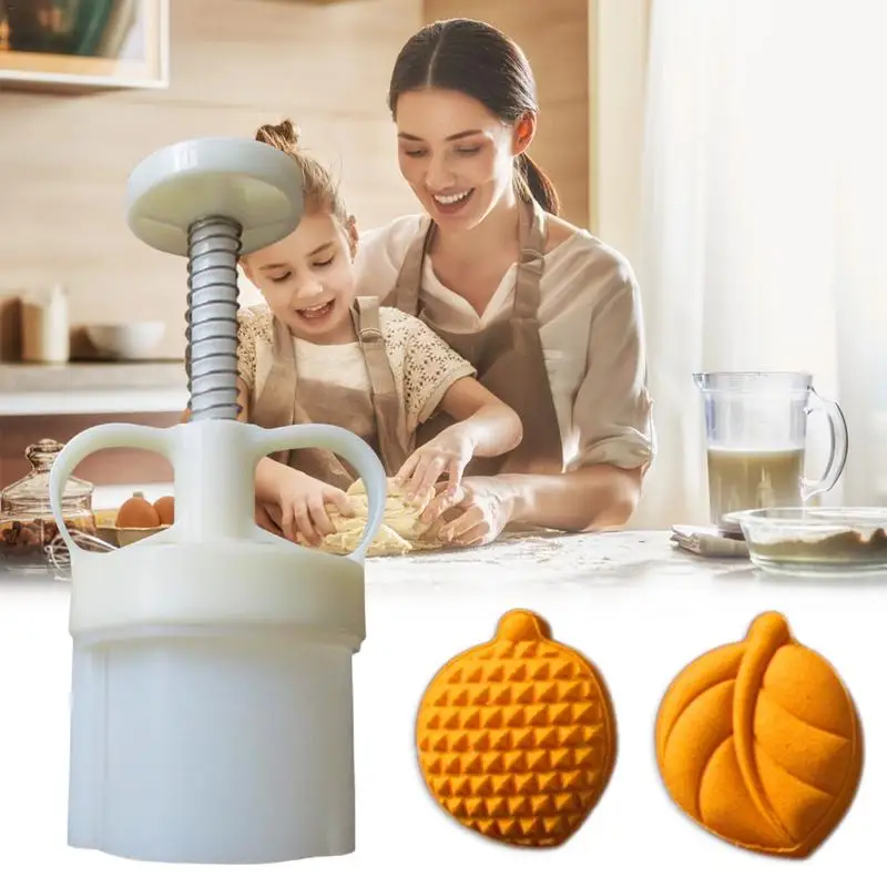 

Mooncake Barrel Mold With 2pcs Fruit Stamps Hand Press Moon Cake Pastry Mould DIY Bakeware Mid-autumn Festival 45a