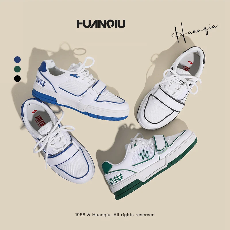 

Summer HUANQIU Sneakers 2022 New Versatile Velcro Lace Up Skate Running Shoes Mesh Breathable Casual White Women's Shoes