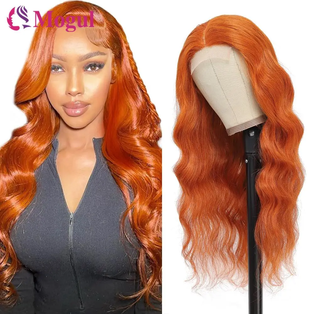 180% Имбирно-Оранжевый 13x4 Парик Фронта Шнурка Объемная Волна 4x4 Прозрачный