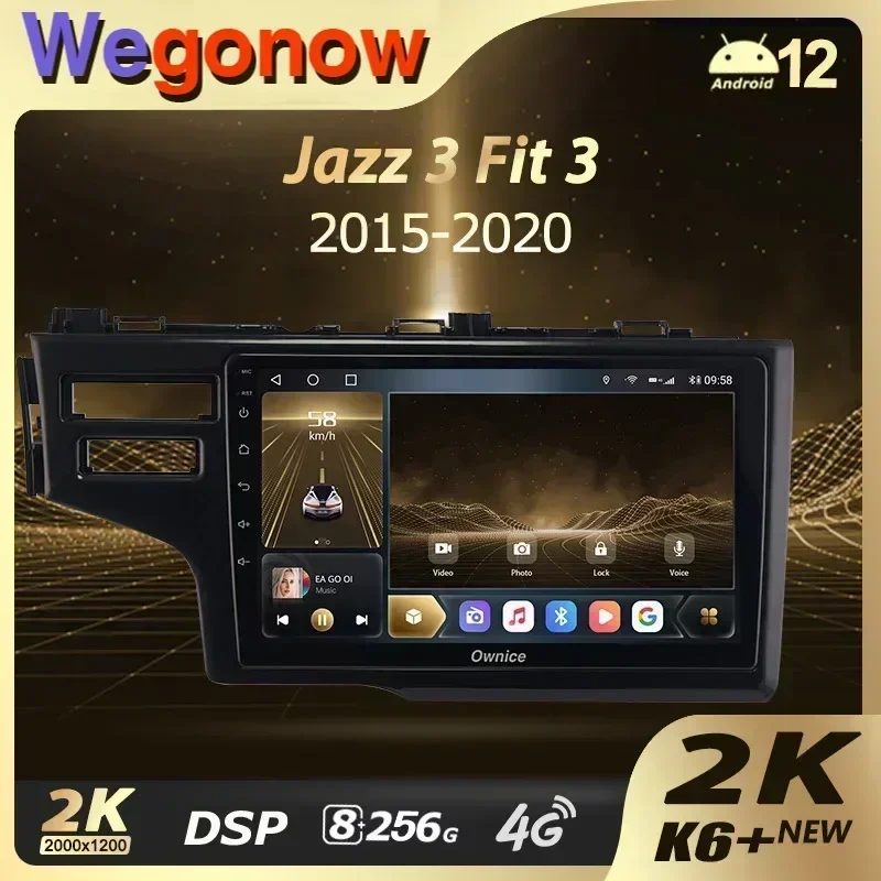 Ownice K6+ 2K для Honda Jazz 3 2015-2020 Fit GP GK 2013-2020 Автомобильный радиоплеер Навигация GPS Android 12