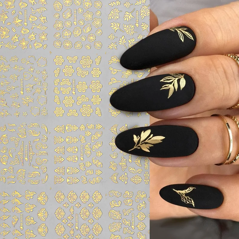 3D Nail Sticker Gold Flower Leaf Design Geometry Line Art Sliders Manicure Polish Decal Wrap Decoration | Красота и здоровье