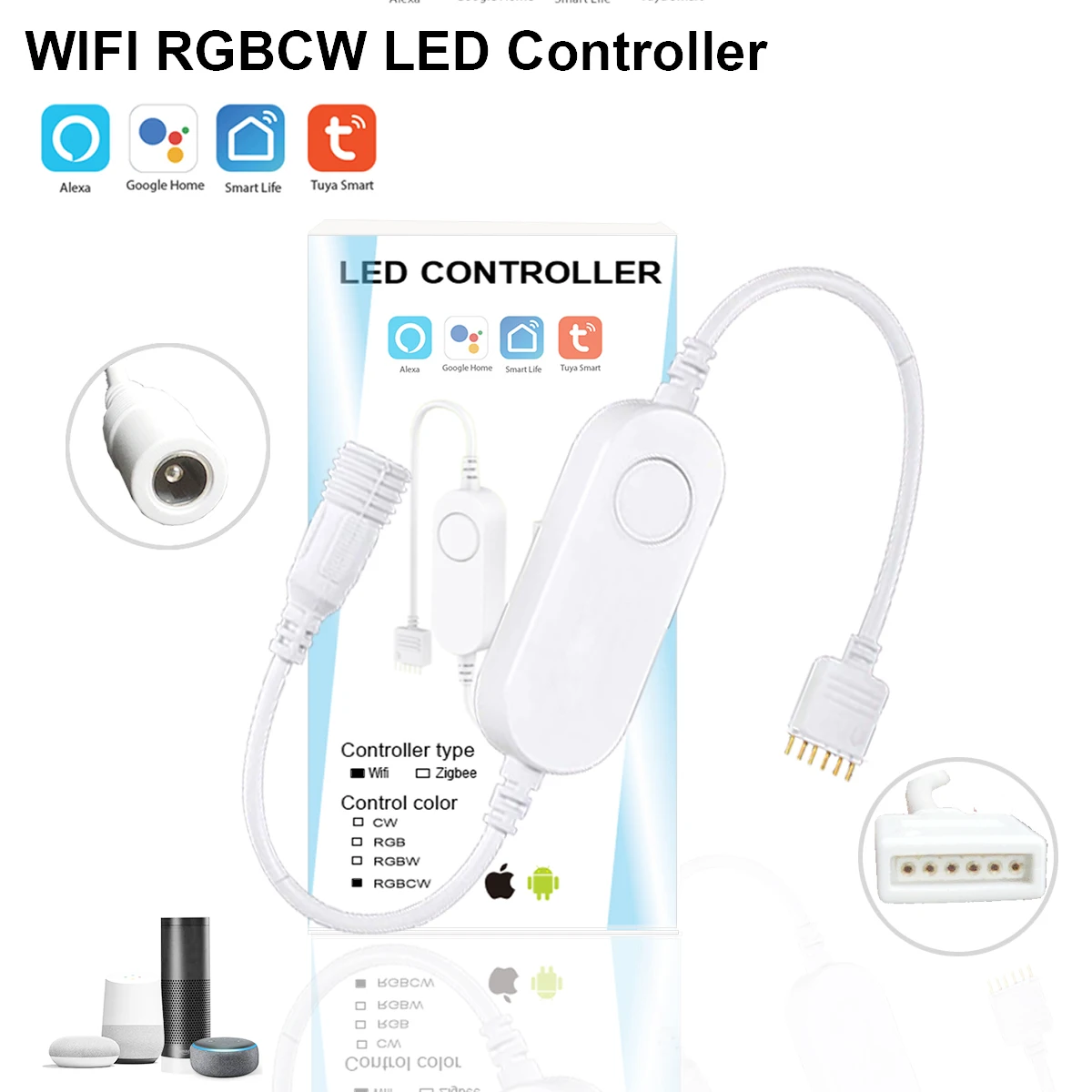 Мини-контроллер TUYA Smart life Wi-Fi RGBCW 5 м 12 В постоянного тока 5050 RGB + CCT 90 светодиодов/м
