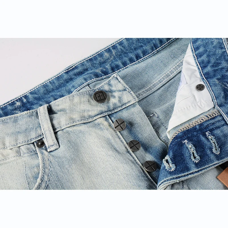 Новые поступления мужские пуговицы выцветшие синие рваные джинсы в американском