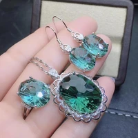 high jewelry natural green crystal 925 sterling silver womens set necklace link pop box earring set