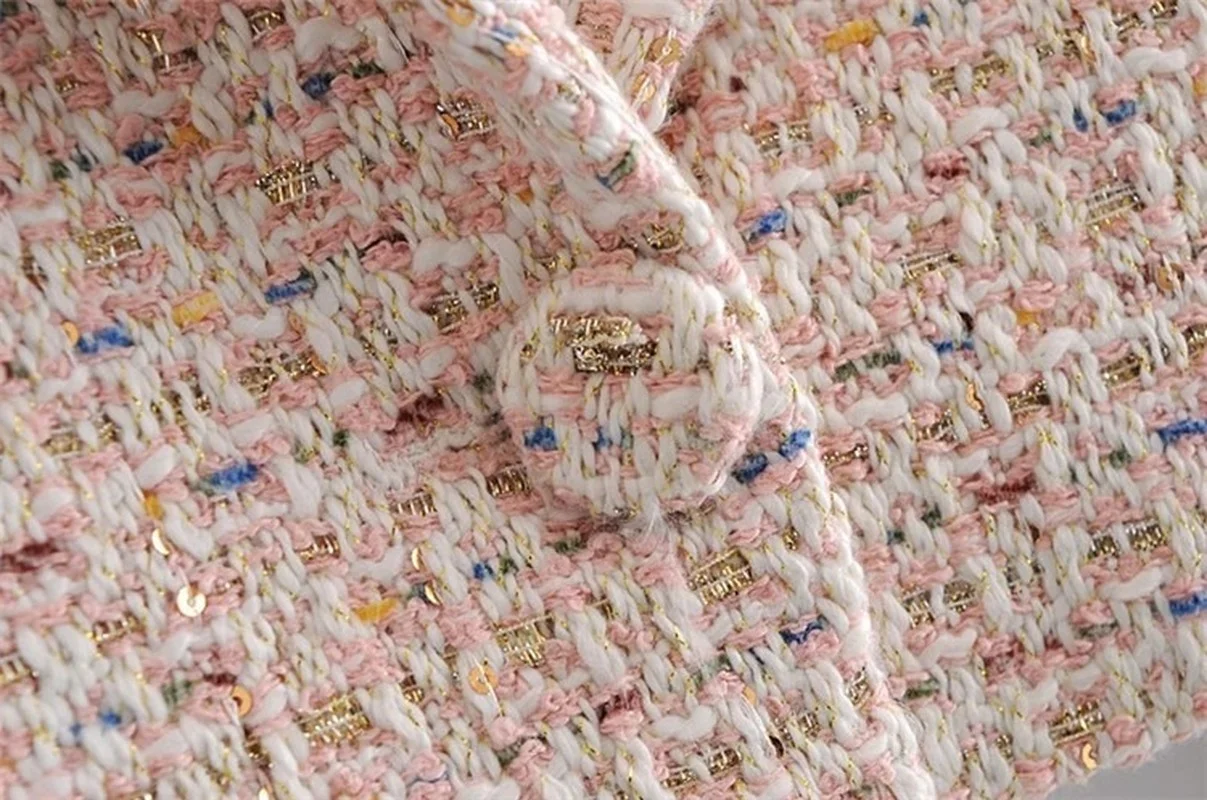 Pink Tweed Short Blazer 2023 Women Sweet Single Button Solid Colors Casual Office Blazer with Button Summer Work Commute Wear