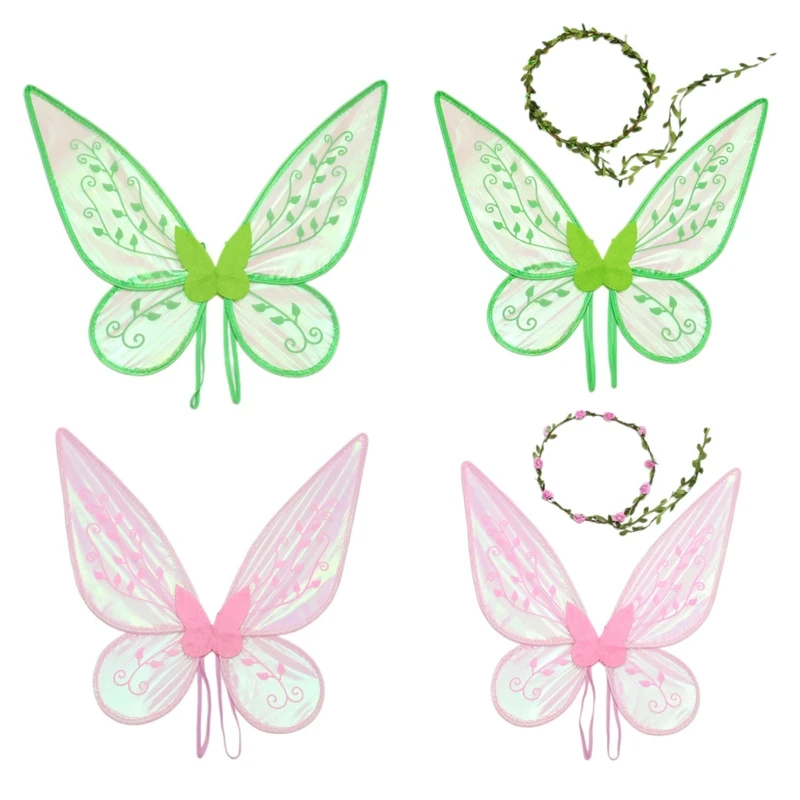 

E9LC венок с крыльями ангела бабочки сказочные крылья Цветочный Венок повязка на голову для дня рождения вечеринки принцессы Подарки для буд...