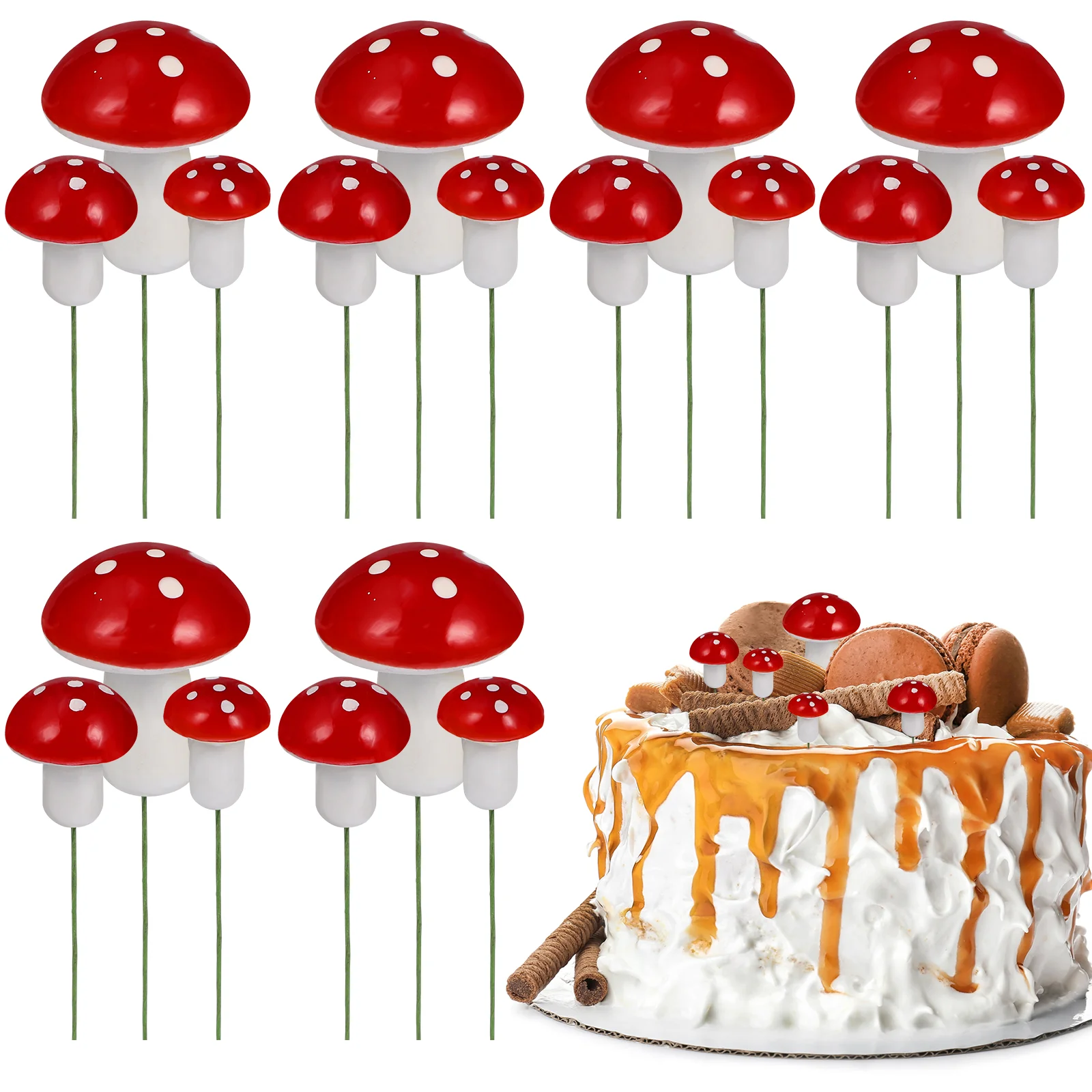 

Mushroom Cupcake Topper Toppers Cake Baby Shower Party Decorations Woodland Fairy Ornament Tiny Favor Picks Birthday Accessories