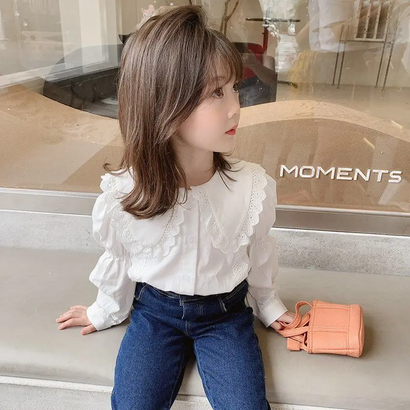 

Baby Girl Cotton Blouse Cotton Infant Toddler Pincess Shirt Autumn Spring Top White Blouse children's Shirt 1-7Y