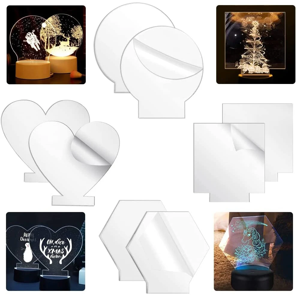 

30/15/10/5PCS Acrylic Panel Sign,2mm Clear Perspex Sheet,Blank Plexiglass Plate for LED Light Base, DIY Display Project Craft