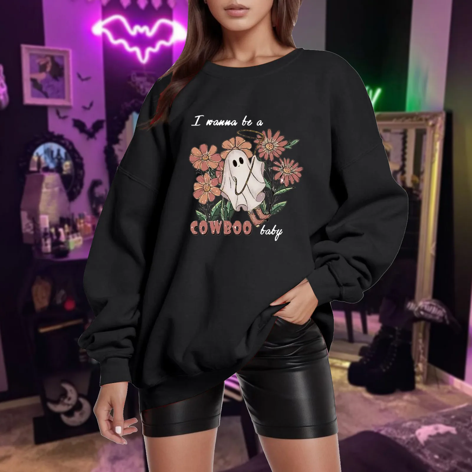 

Womens Casual Loose Fitting Solid Color Halloween Floral Print Shoulder Sleeveless Hoodie Ladies Full Zip Shirts