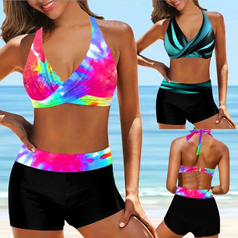 

Y8570 New Ladies European and American Print Bikini Sexy Halter Strap Chest Cross Swimsuit Swimsuit