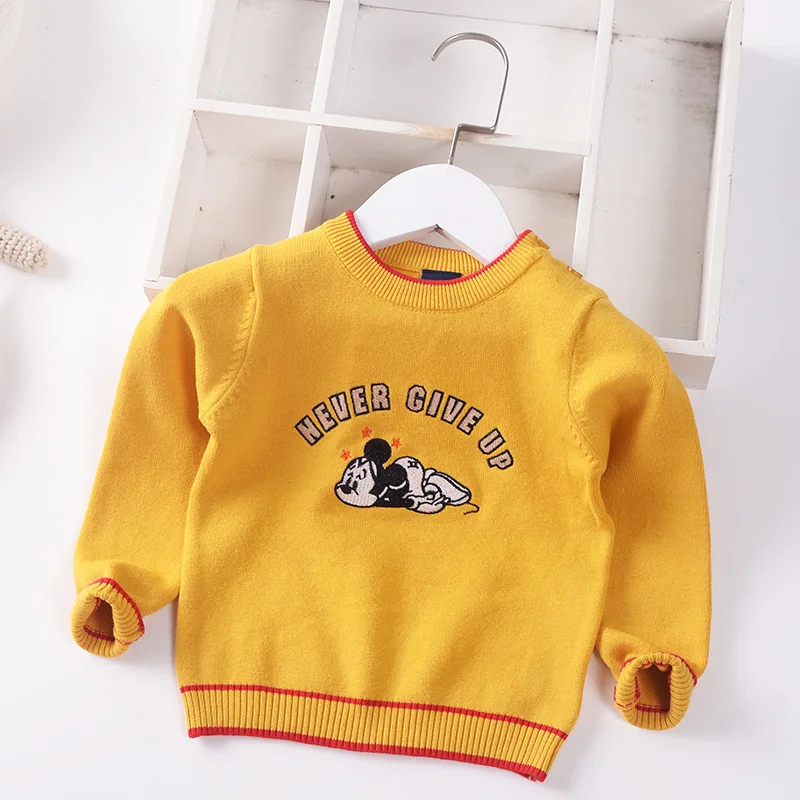 

Осенняя детская одежда, вязаный пуловер с вышивкой Микки Мауса, свитер, топы для маленьких мальчиков, корейский Зимний теплый наряд для дево...