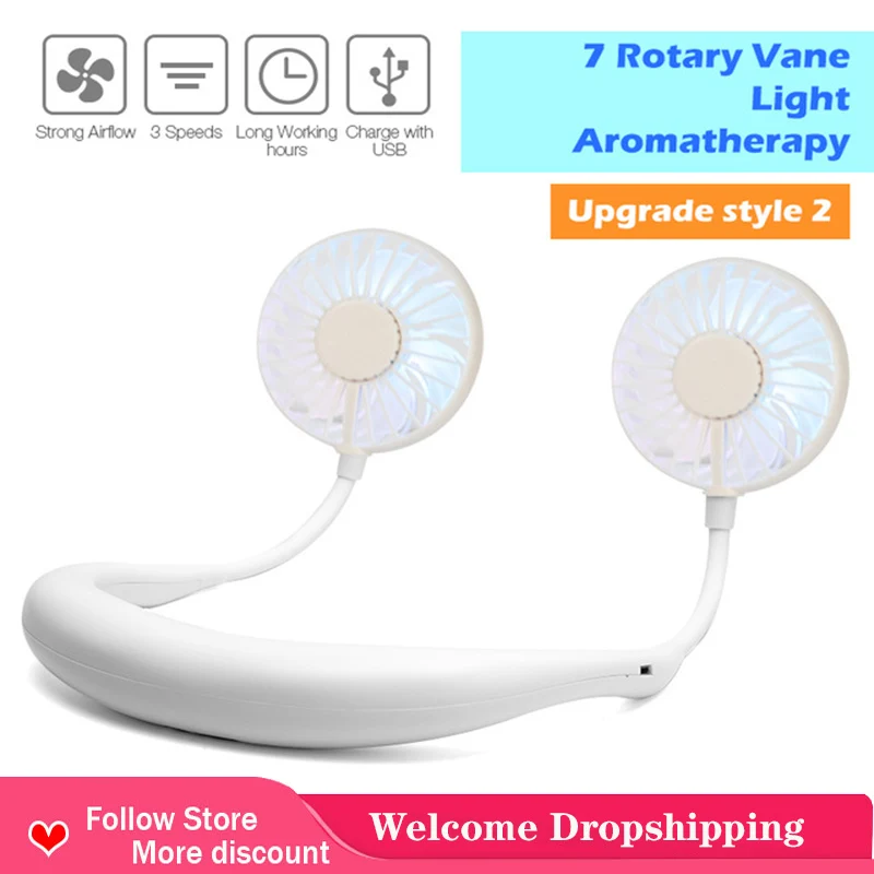 

Leafless Scented Portable Hanging Neck Fan USB Rechargeable Outdoor Sports Fan 3 Modes Multifunctional Summer Fan Cooler