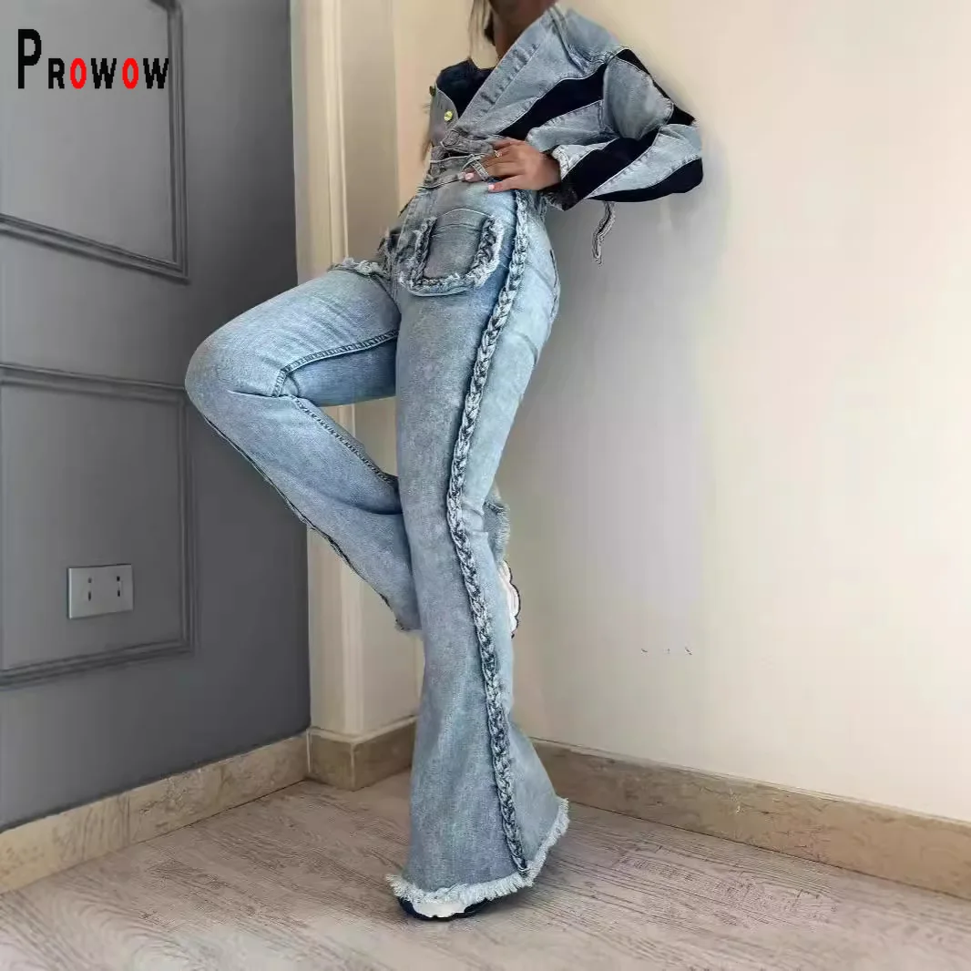 Prowow модные женские джинсы 2024 новый дизайн расклешенные брюки с высокой талией