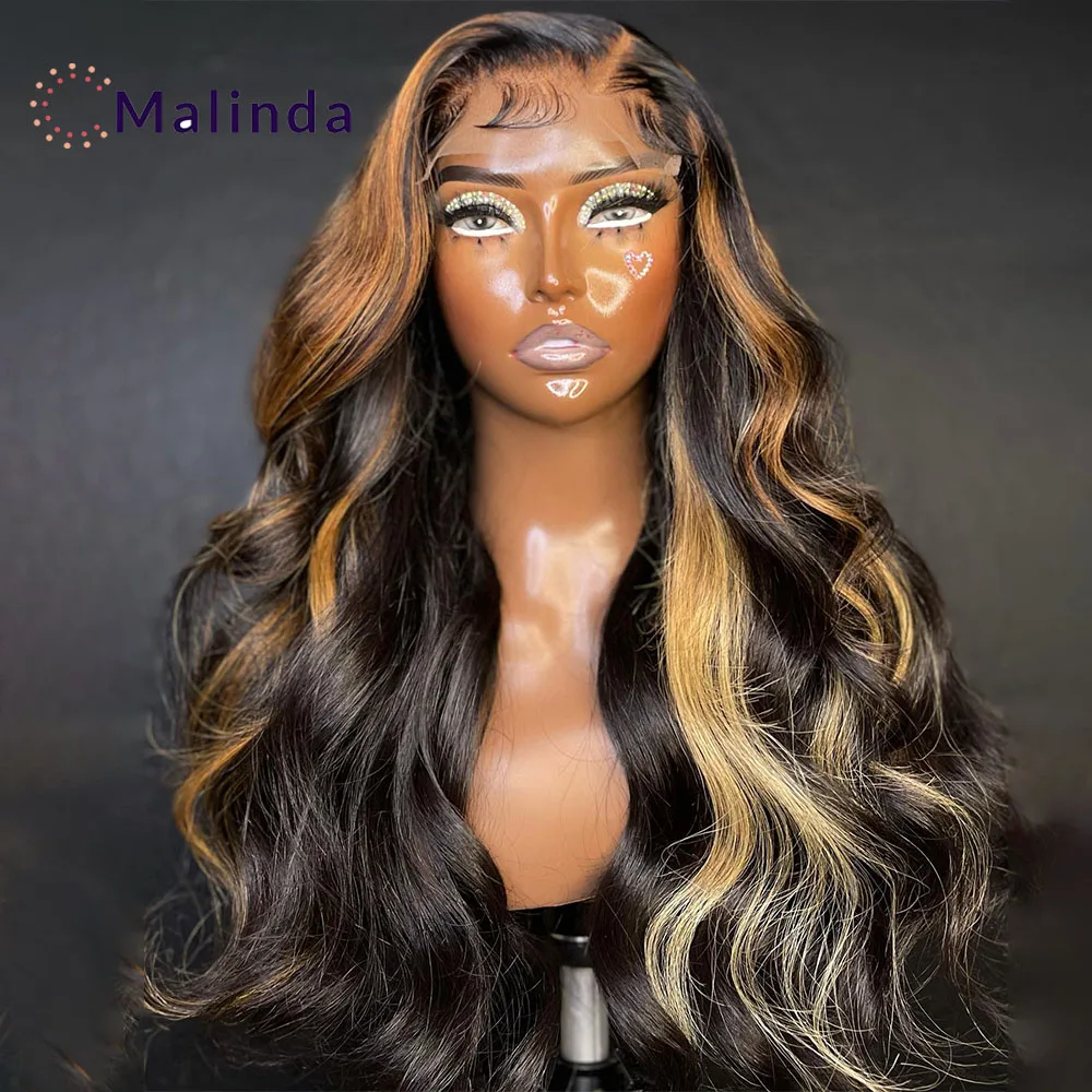 

Волнистый прозрачный парик Honey блонд 13x4 с кружевом спереди без клея из человеческих волос хайлайтер Омбре 1b/27 цветной парик