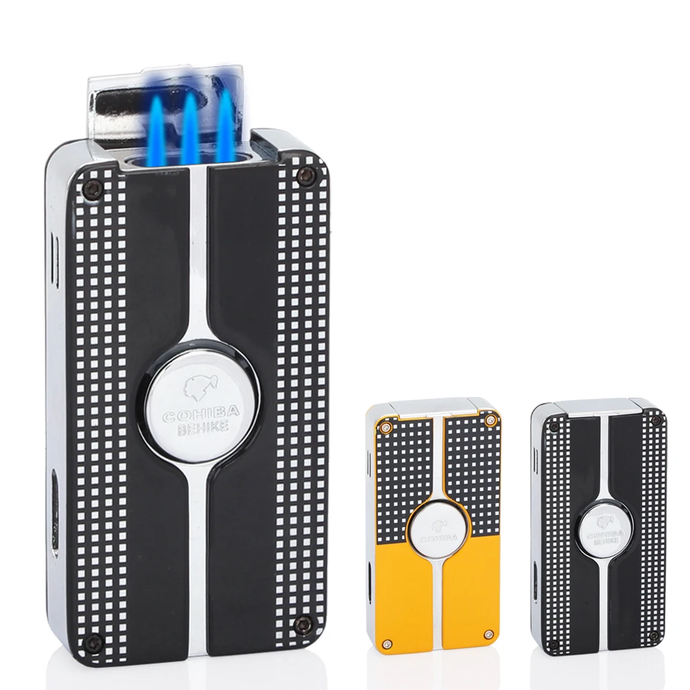 

COHIBA Cigar Lighter With Hole Punch Metal Jet Butane Gas Lighter Windproof New Smoking Accessories Turbo Fire Torch