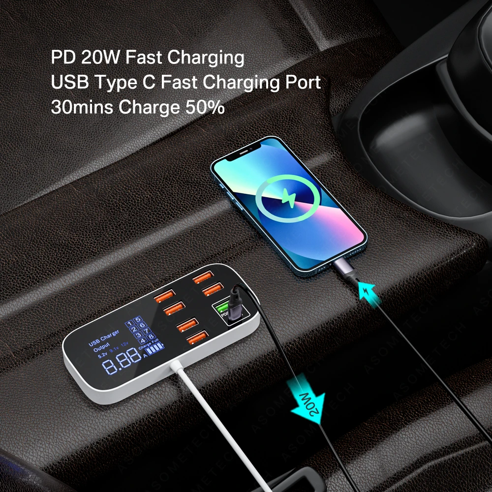 8-портовый Автомобильный Адаптер Для Зарядного Устройства USB Quick Charge 3.0 Мощностью