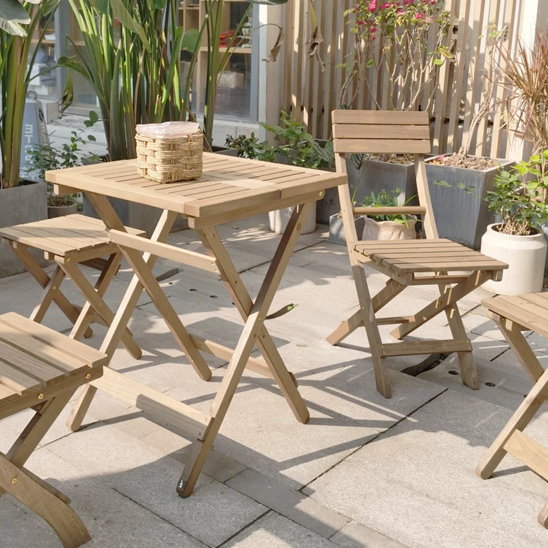 Деревянные столы и стулья со спинкой для вечеринок, складной уличный двор, садовый кофейный удобный обеденный стол для отдыха