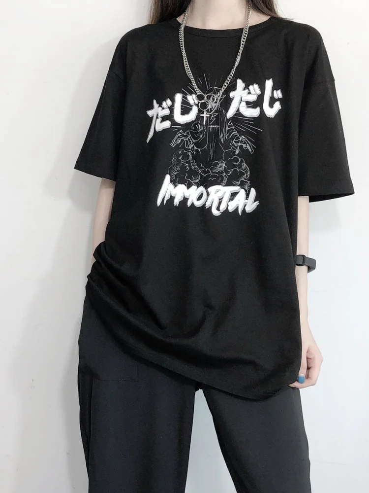 Deeptown Gothic Tshirt Japanese Graffiti T-shirt Women y2k Top Retro Harajuku Graphic Tees Short Sleeve New Fashion Korean Loose