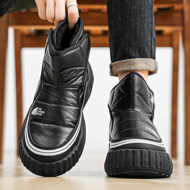 Новые зимние черные мужские ботинки на платформе теплые плюшевые модные