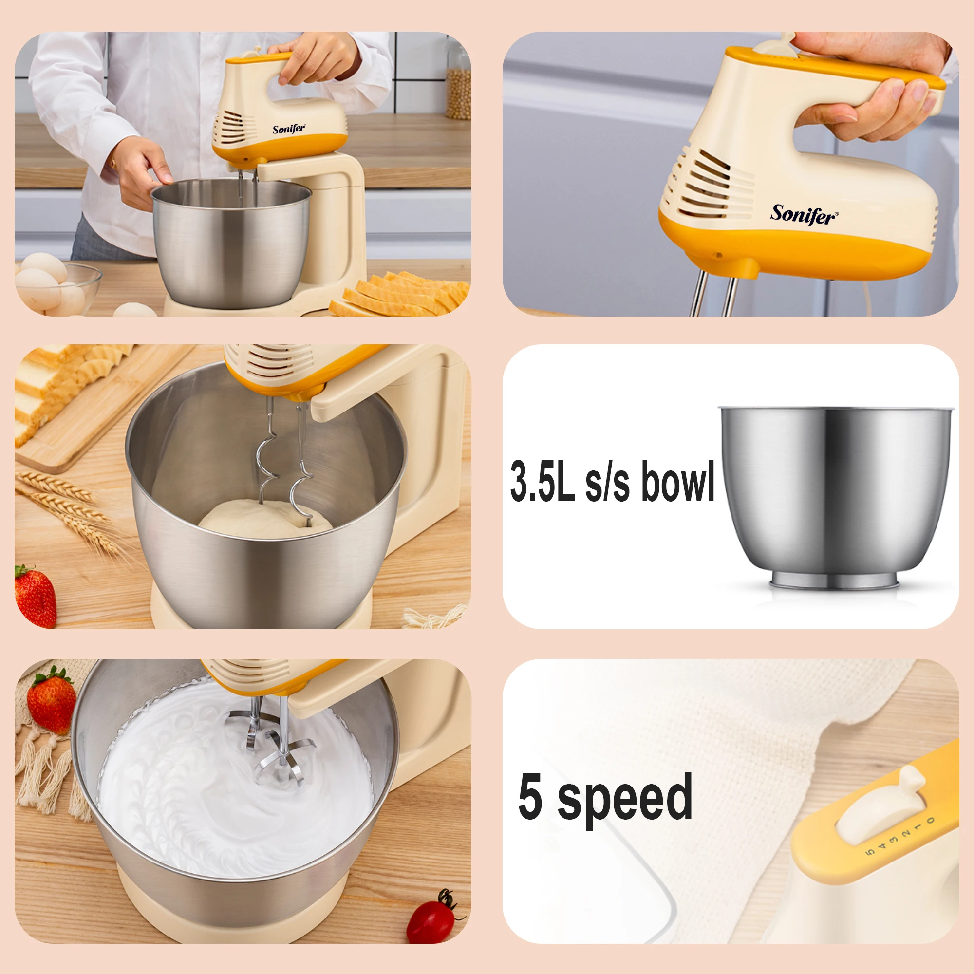 Sonifer 3.5L Миксер для кухонной помощи пищевых продуктов крем венчик пирожных миксер