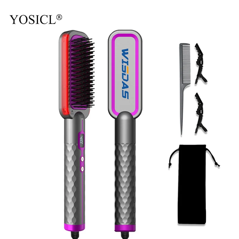 Ionic Hair Straightener Brush,Hot Brush Hair Straightener,Hot Comb with Anti-Scald Feature,Straightening Brush for Home Salon