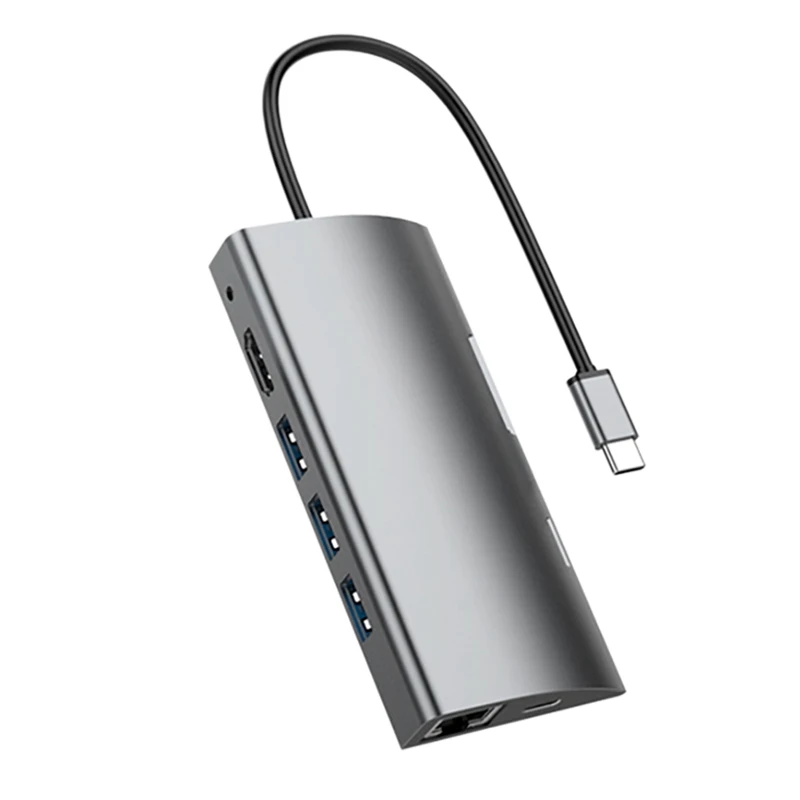 

9-In-1 Docking Station USB-C HUB USB3.0X3+HDMI-Compatiblex1+PDx1+SDx1+TF +VGA+RJ45 Supports All Type-C Channel Computers