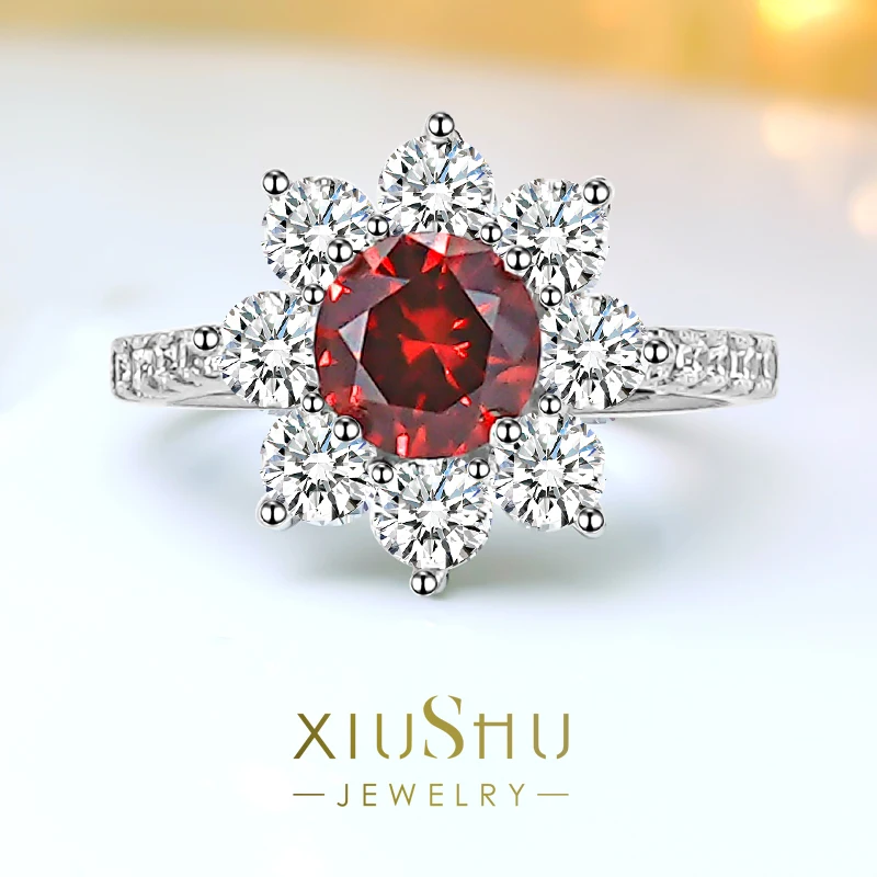 Модное и роскошное кольцо-конверт из красного серебра с цветочным рисунком