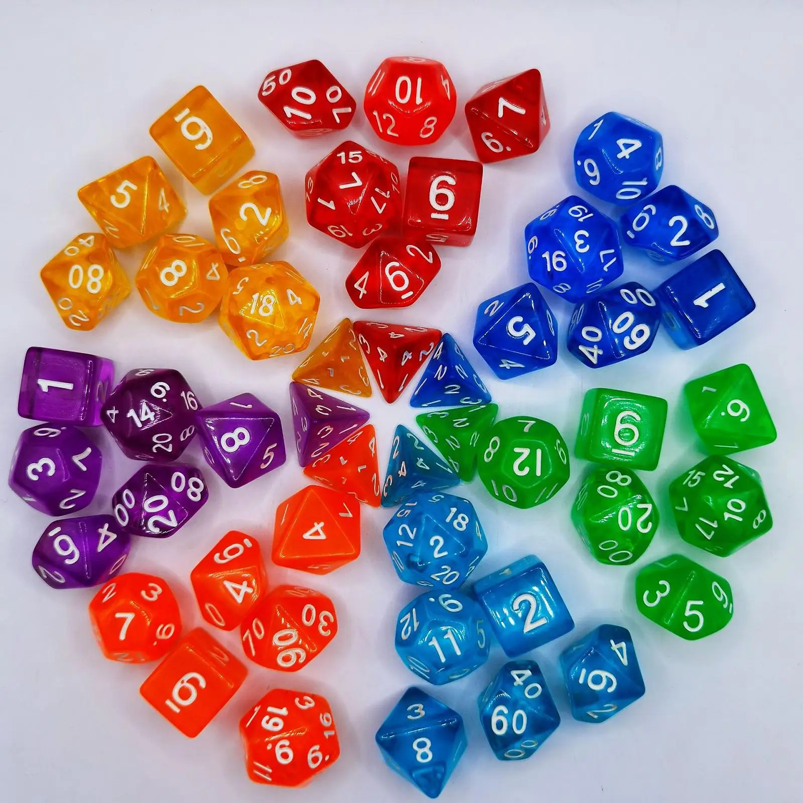 

49 Pieces Polyhedral Dices Entertainment Toy Durable D8 D10 D12 D20 Math Teaching Rolling Dices for Board Game Props Table Games