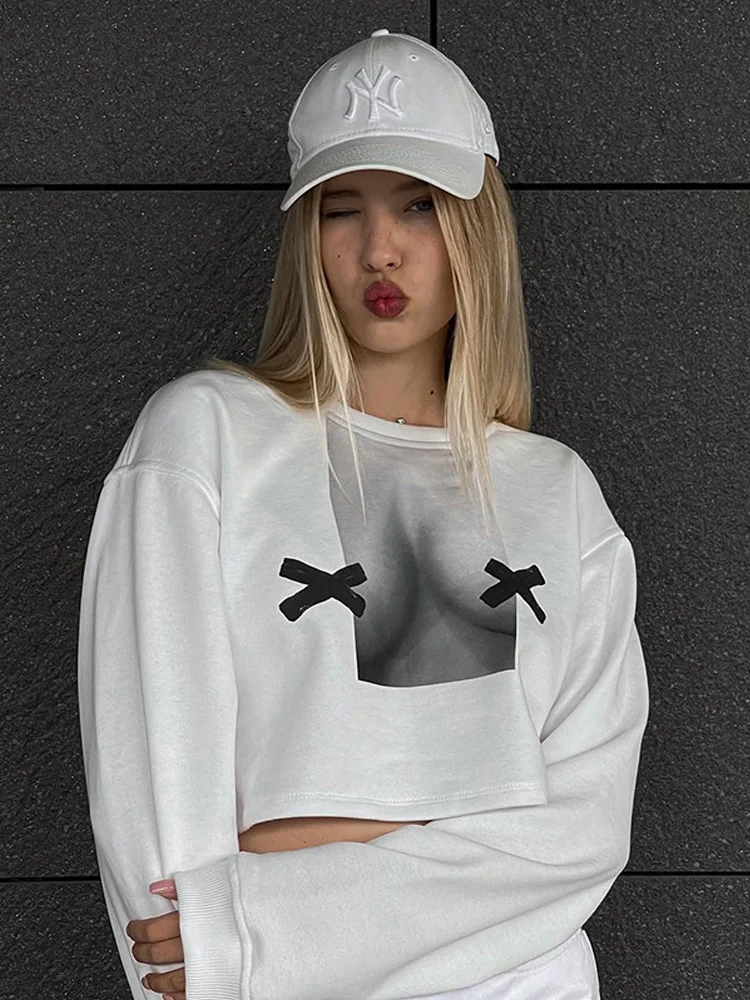 

Женский свитшот с длинным рукавом, круглым вырезом и принтом