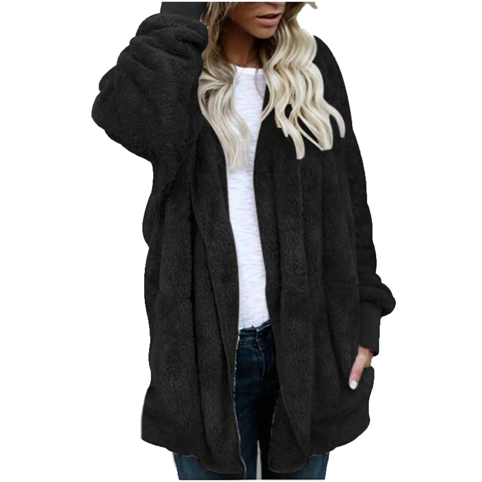 

Warm Lambswool Furry Coat Women Turndown Collar Long Sleeve Loose Pockets Female Jacket 2023 Autumn Winter Fashion Lady Overcoat