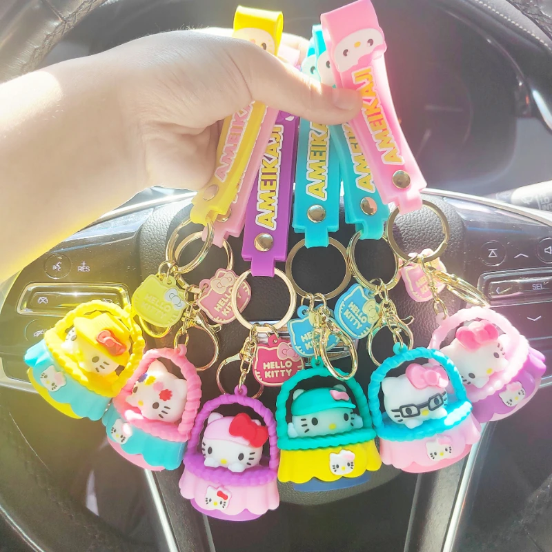 

Hello Kitty Keychain Cartoon Sanrio Cute Hanging Basket Hand Office Aberdeen Kt Cat Pendant Bag Car Keychain Exquisite Gift