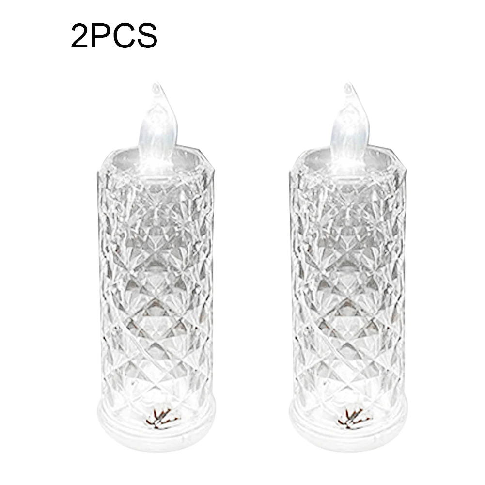 

2pcs Marriage Proposal Wedding Centerpiece Party PVC Flickering Battery Powered LED Flameless Candle Rose Pattern Refraction