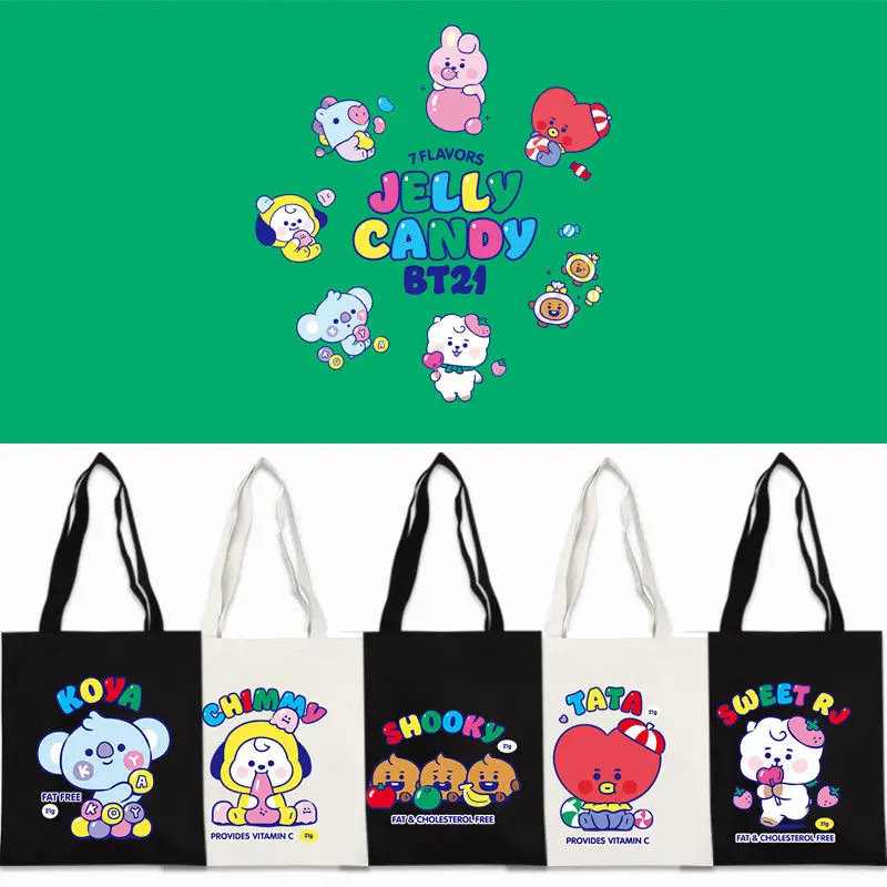 

Kawaii Bt21 Cartoon Candy Canvas Bag Cute Puppy Pony Bunny Biscuit Koala Student All-Match Storage Bag Shoulder Bag Girl Gift