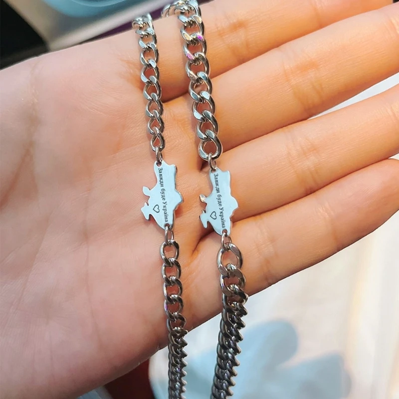 

M2EA Fashion Ukraine Map Bracelet Geometric Pendant Inscription Bracelet Remembrance Jewelry Couple Bracelet Comfortable Wear