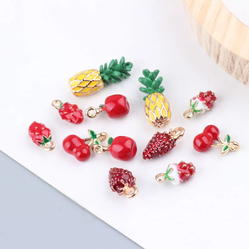 

10pcs alloy fruit series pendant lovely three-dimensional pineapple strawberry cherry earrings bracelet DIY jewelry accessories