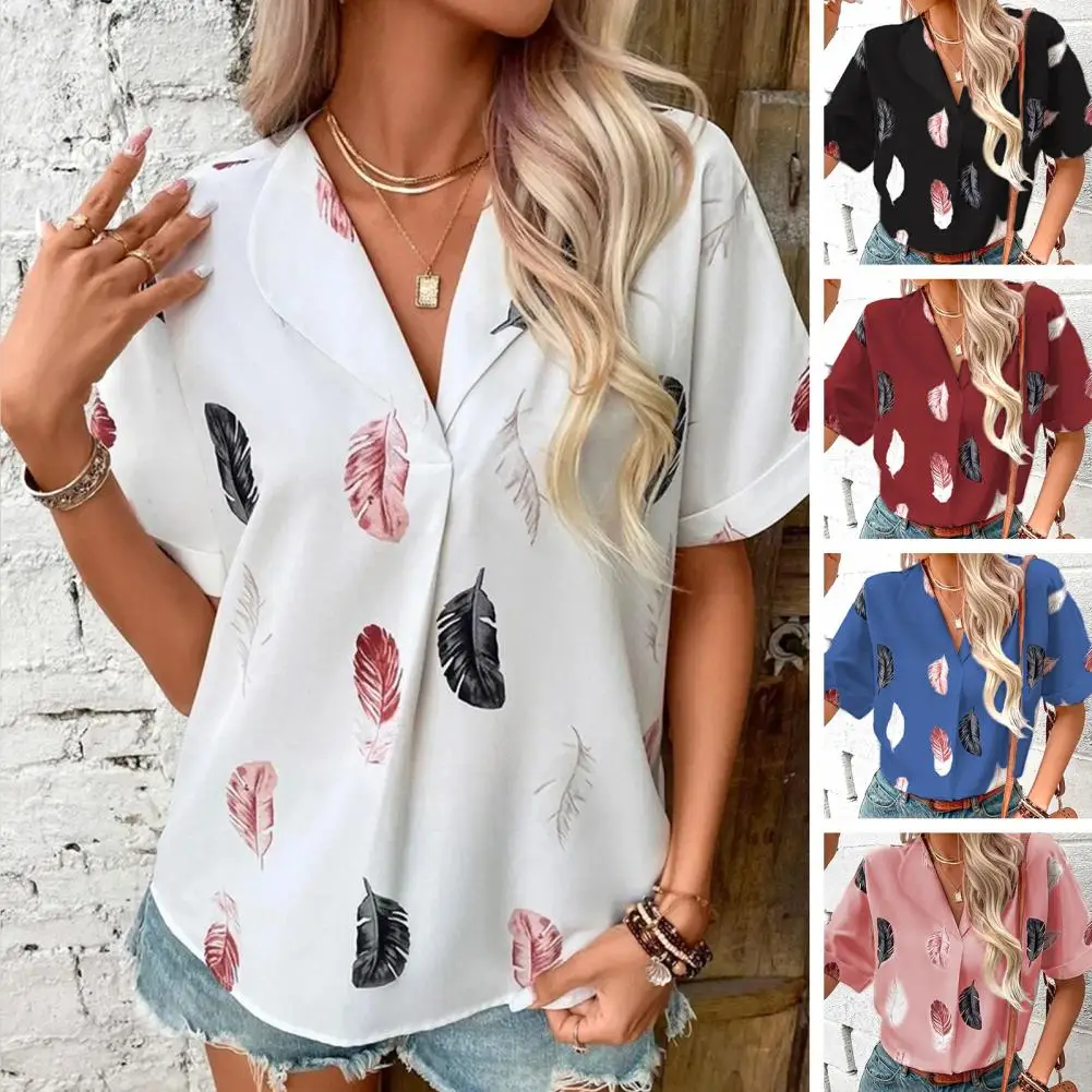

3d Women's T-shirts V Neck Summer Short Sleeve Tops Tees Feather Graphics Ladies Clothes Oversized Female Fashion Y2k Streetwear