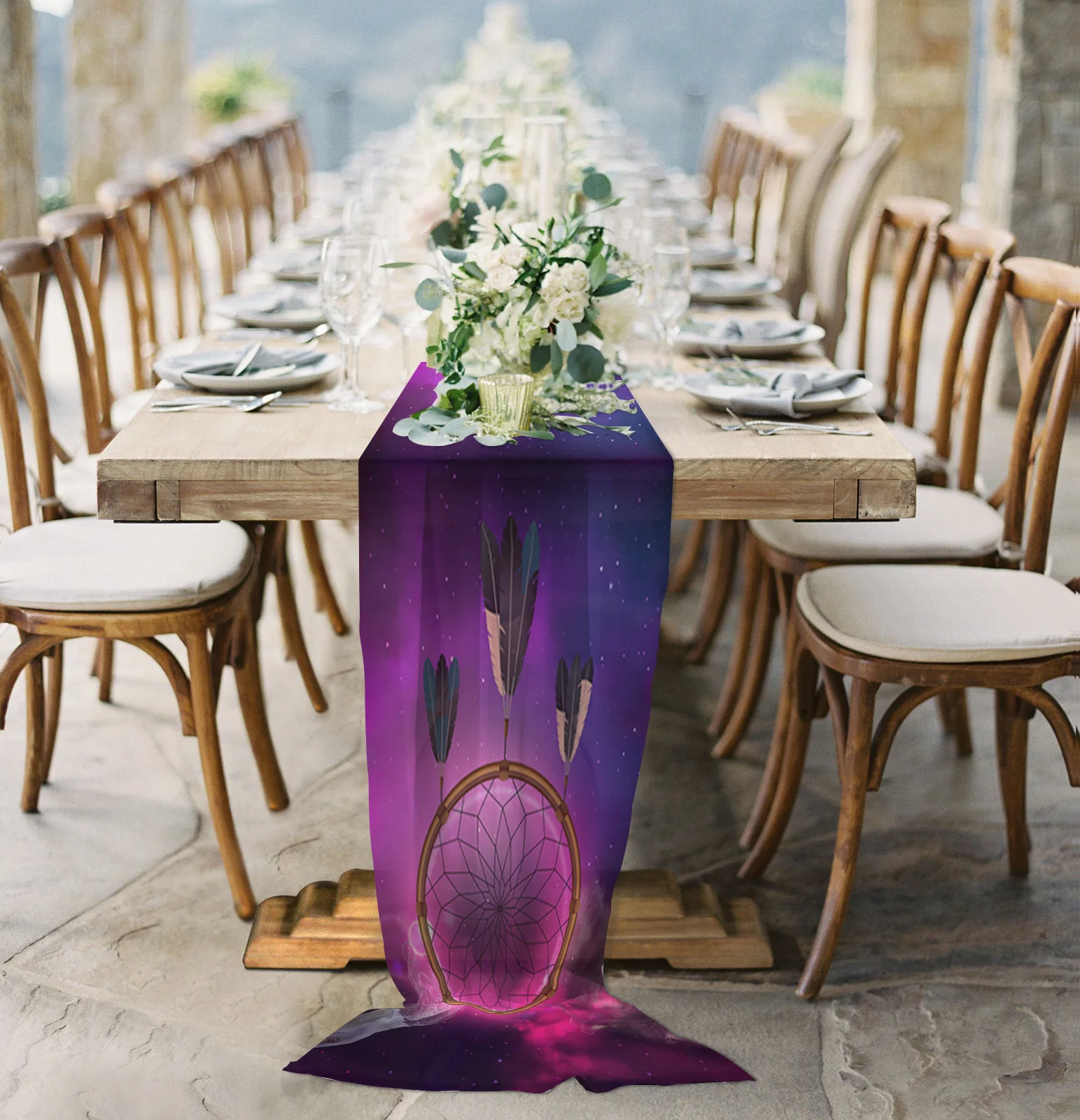 

Ловец снов, волк, Орел, фиолетовая прозрачная шифоновая скатерть для стола, для деревенской свадебной вечеринки, Тюлевая скатерть, украшени...