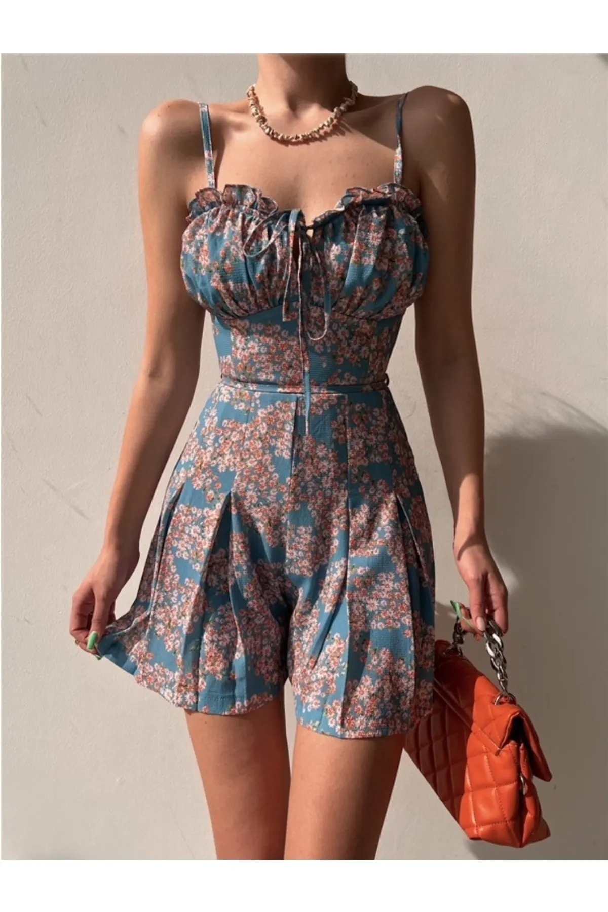 

Women's Overalls Blue Rope suspenders Floral Patterned Shorts Jumpsuit Jumpsuit Hot Casual Fashion Sleeveless Baggy Trousers