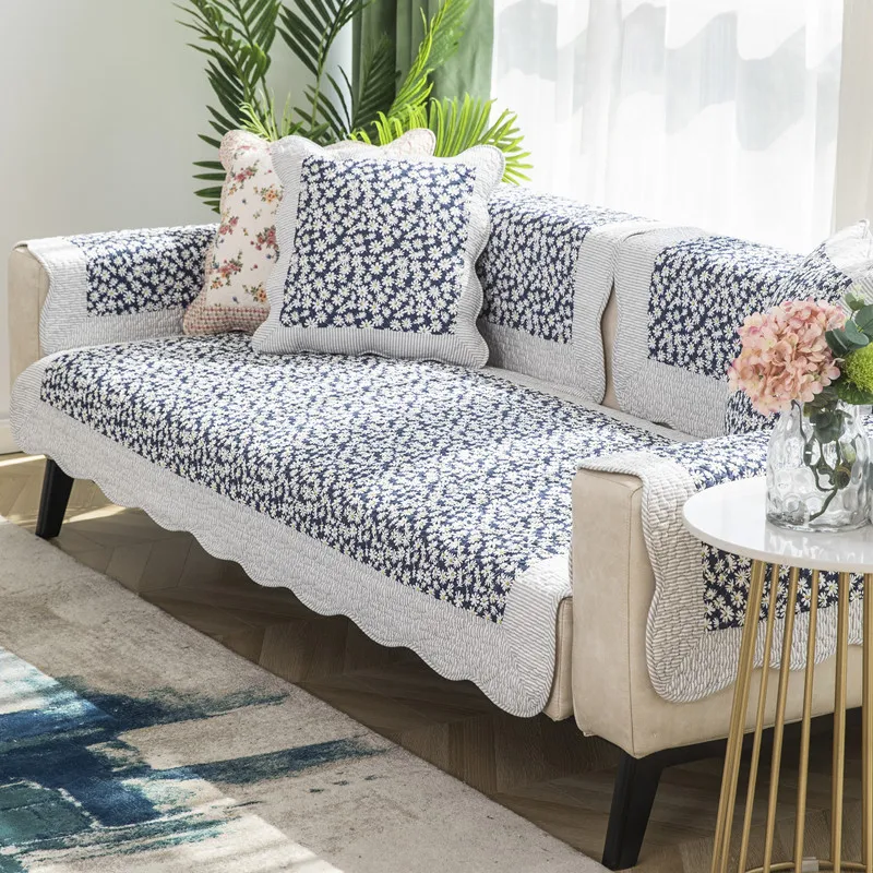 

L-shaped Sofa Cushion Armrest Towel Flower-style Printed Sofa Cover Four Seasons Chrysanthemum Cotton Modern Simple Non-slip