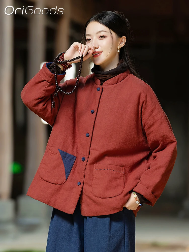 OriGoods стеганая куртка женская одежда в китайском стиле Рами хлопковые стеганые