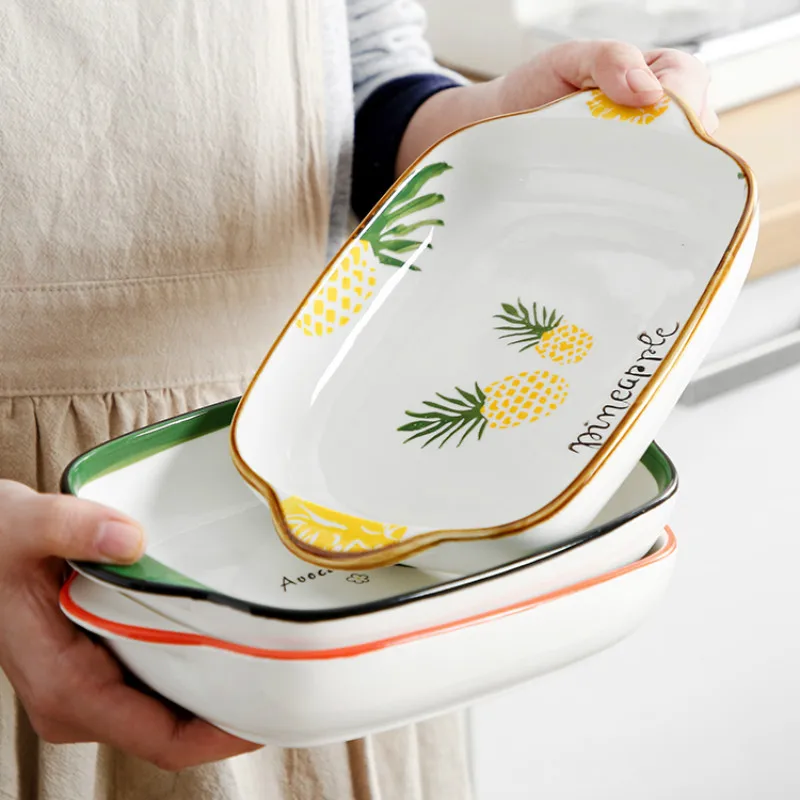 

Мультяшные фрукты, тарелки, керамические Симпатичные обеденные тарелки, Скандинавская квадратная креативная Западная десертная тарелка, т...