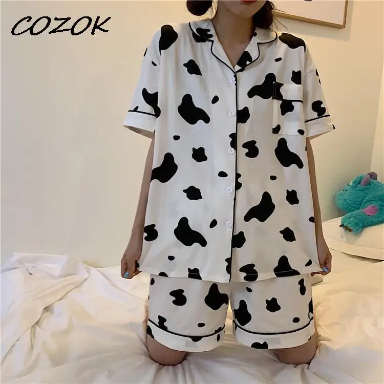 

Women's Pajama Cotton Summer Short Sets Sleepwear Home Suits Sexy Short Sleeve Pajamas Set 2022 Female Comfortable Girl Summer